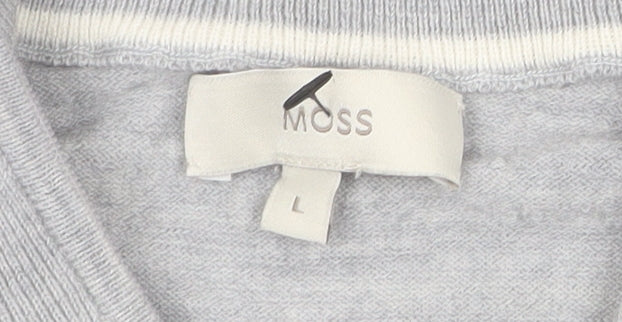 Moss Mens Grey L Half Zip Merino Wool Blend Jumper