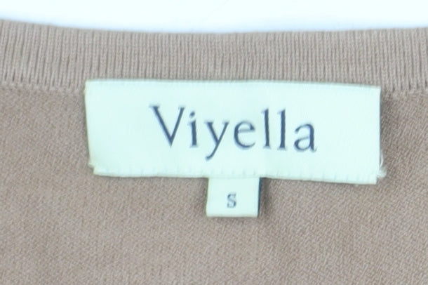 Viyella Women’s Beige Knit Cardigan S Long Sleeve Round Neck
