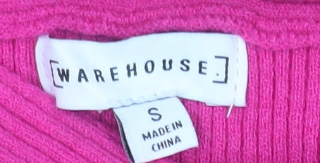 Warehouse Women's Pink Roll Neck Ribbed Knit Slim Fit Jumper Size S