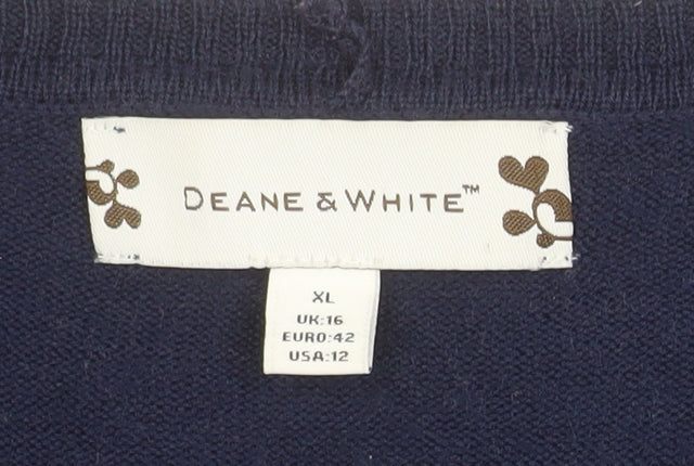 Deane & White Women’s Blue V-Neck Wool Blend Jumper Size 16