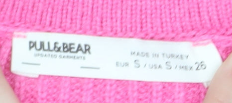 Pull&Bear Women’s Pink V-Neck Ribbed Knit Jumper Size S