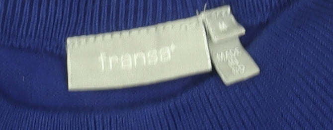 Fransa Womens Blue Mock Neck Short Sleeve Pullover Jumper Size L