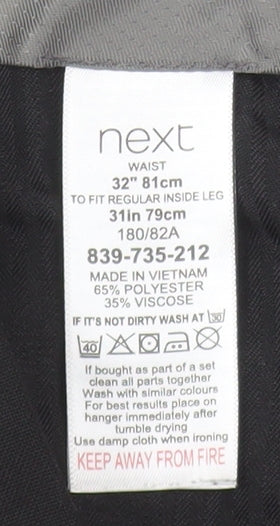 Next Men's Black 32R Dress Trousers Smart Work Flat Front