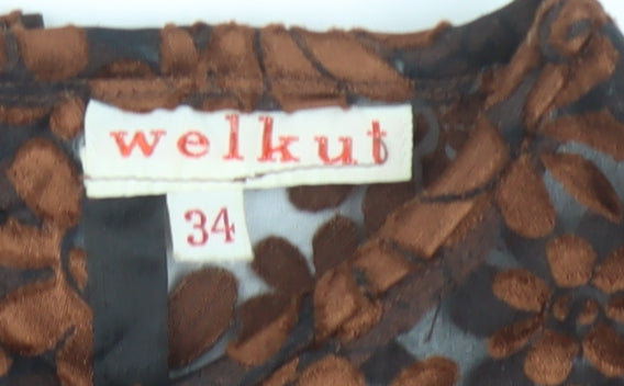 Welkut Women’s Brown Floral Sheer Button Blouse - Size 6