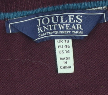 Joules Women Burgundy Knit Pullover Jumper UK 18 Acrylic Cotton Blend