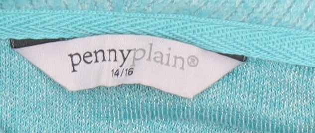 Penny Plain Women Blue Cowl Neck 3/4 Sleeve Pullover Sweatshirt Size 16