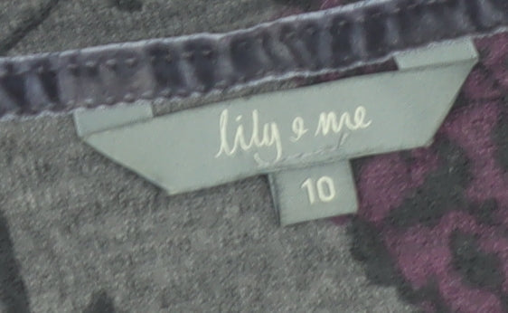 Lily & Me Womens Grey Floral Shift Dress Size 10 3/4 Sleeve Autumn