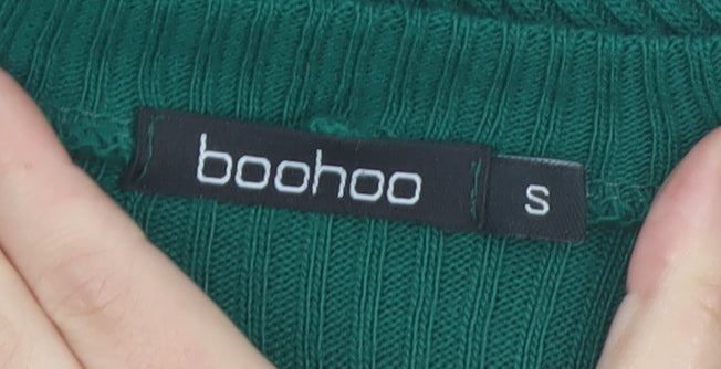 Boohoo Women’s Green Boat Neck Ribbed Knit Jumper Size S