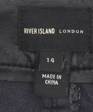 River Island Women’s Black Faux Leather Slim Trousers Size 14