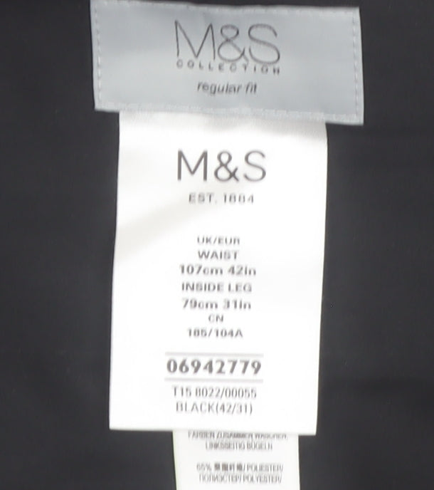 Marks & Spencer Men's Black Regular Fit Dress Trousers 42W 31L