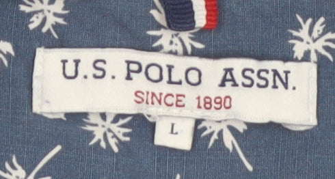 U.S. Polo Assn. Men's Blue Tropical Print Cotton Short Sleeve Shirt L