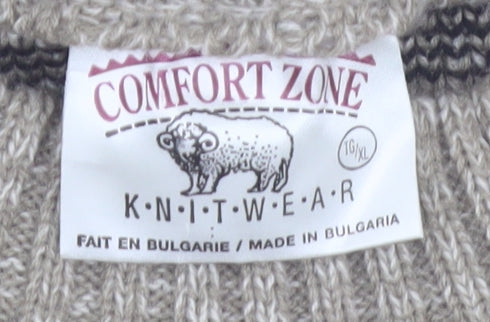 Comfort Zone Men’s Beige Fair Isle Cable-Knit Pullover Jumper XL