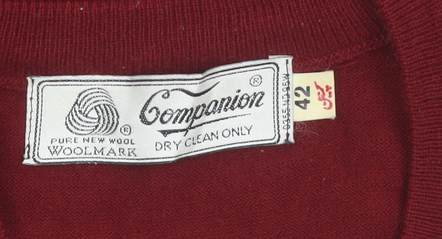 Companion Mens Red Wool V-Neck Sleeveless Vest Jumper L