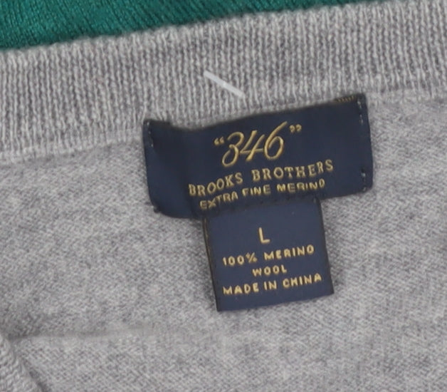 Brooks Brothers Men's Green Wool V-Neck Pullover Jumper Size L