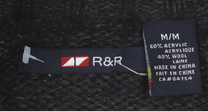 R&R Mens Black Red Fair Isle Half Zip Wool Blend Jumper M