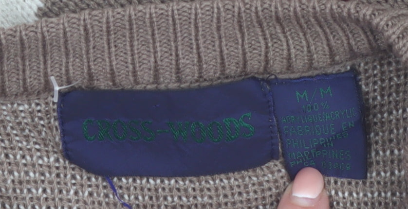 CROSS-WOODS Women's Brown Fair Isle Knit Pullover Jumper M