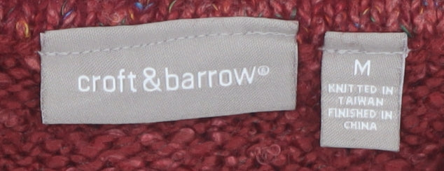 Croft & Barrow Women Red Patchwork Floral Embroidered Knit Jumper Size M