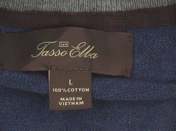 Tasso Elba Men’s Blue Argyle Cotton 1/2 Zip Jumper Size L