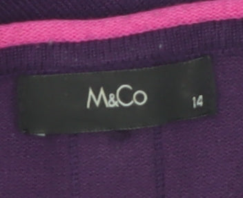 M&Co Women Purple Striped Button Back Long Sleeve Knit Cardigan Size 14