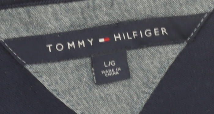 Tommy Hilfiger Men’s Blue V-Neck Check Cotton Pullover Jumper Size L