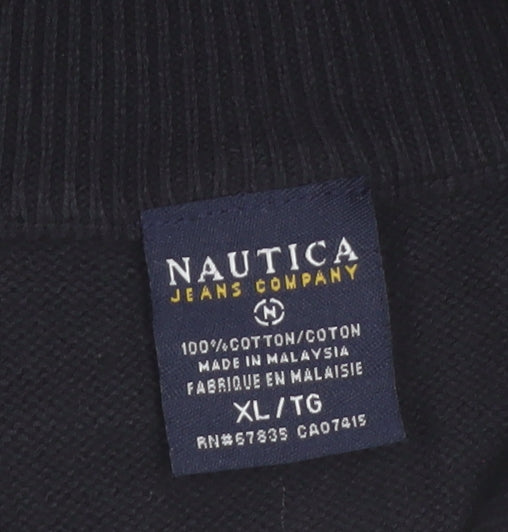 Nautica Mens Black XL 1/4 Zip Cotton Knit Jumper