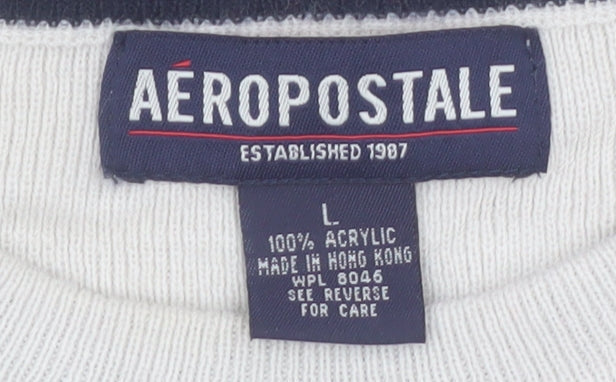 Aeropostale Men's Beige Crew Neck Pullover Jumper Size L Acrylic Knit