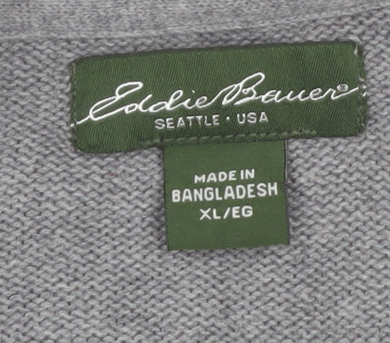 Eddie Bauer Men's Grey XL Half Zip Cotton Jumper High Neck Knit