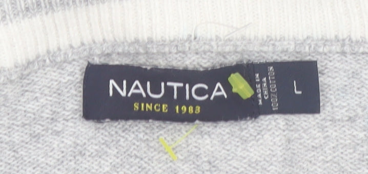 Nautica Mens Grey Cotton V-Neck Knit Jumper Size L