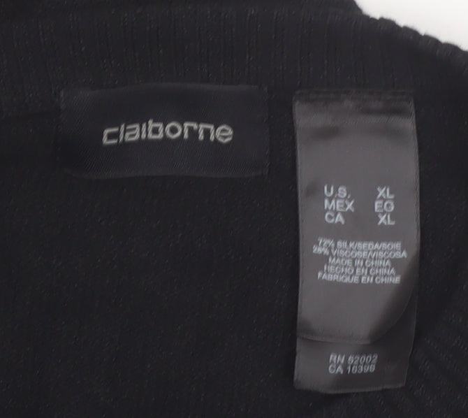 Claiborne Men’s Black XL Silk Blend Striped Pullover Jumper