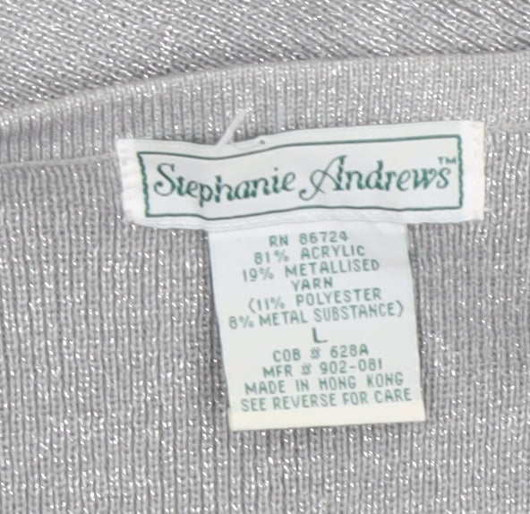 Stephanie Andrews Women's Silver L V-Neck Button Knit Cardigan
