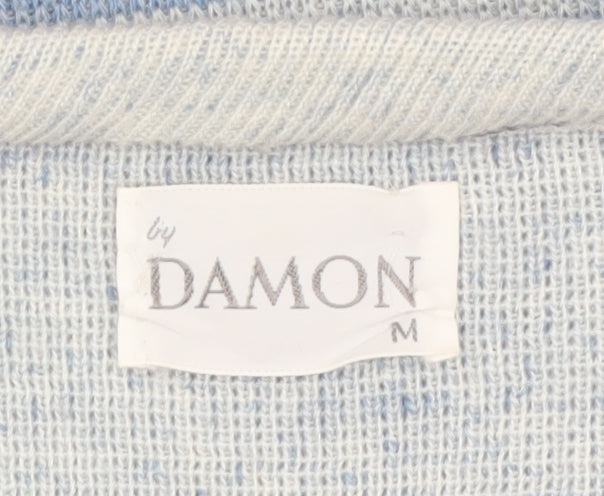 Damon Men's Blue Geometric Wool V-Neck Jumper Size M