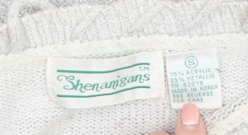 Shenanigans Women's Silver Metallic Knit Pullover Jumper Size S