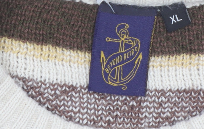 Vintage Women Beige Fair Isle Wool Jumper XL