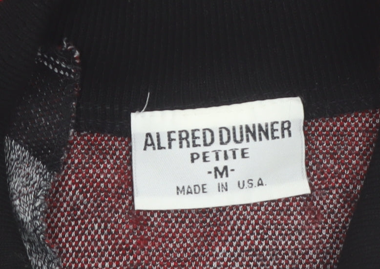 Alfred Dunner Petite M Women Black Red Argyle Knit Button Jacket