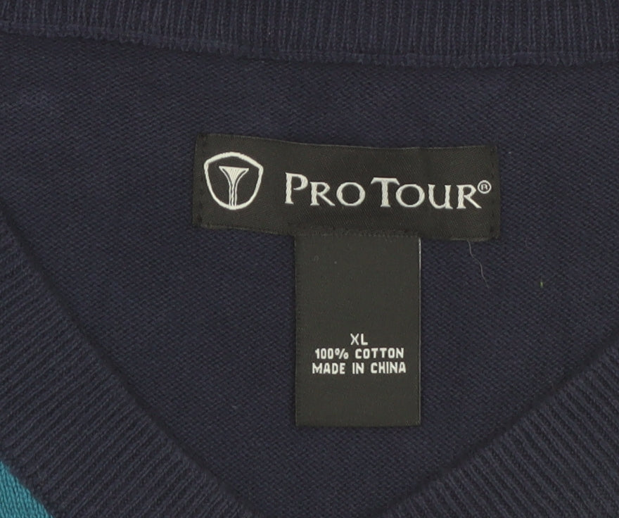 Pro Tour Men's Blue Argyle V-Neck Cotton Golf Vest XL