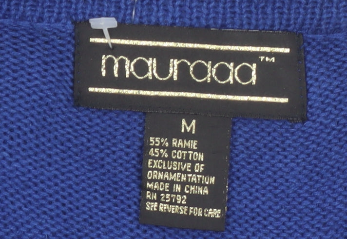 Mauraaa Women Blue Beaded Long Sleeve Pullover Jumper Size M