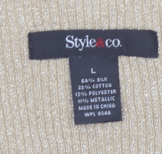 Style & Co Women Beige L Wrap V-Neck Silk Blend Jumper