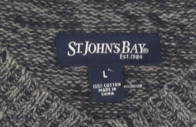 St. John's Bay Men's Grey Cotton V-Neck Pullover Jumper L