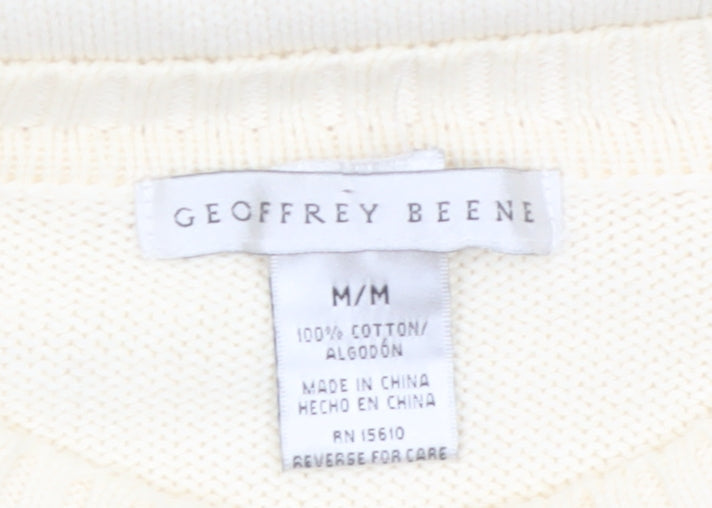 Geoffrey Beene Men's Beige Cotton Cable-Knit Pullover Jumper M