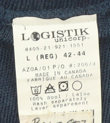 Logistik Unicorp Men's Blue Wool V-Neck Pullover Jumper L