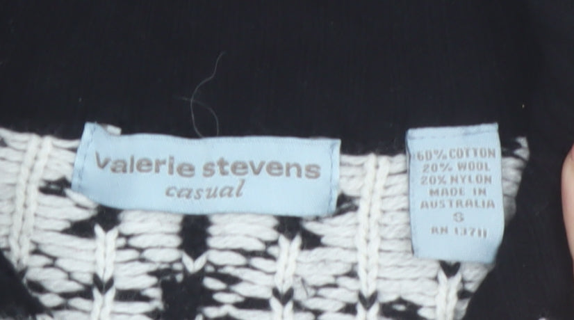 Valerie Stevens Womens Black Fair Isle Zip Up Wool Blend Jumper S