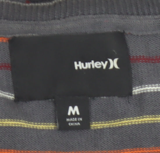 Hurley Men's Grey Striped Cotton Crew Neck Pullover Jumper M