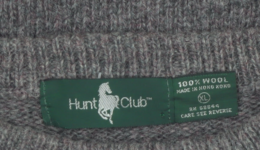 Hunt Club Men's Grey Wool Striped Crew Neck Jumper XL Vintage Pullover
