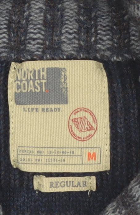 North Coast Men’s Blue Roll Neck Wool Blend Chunky Knit Pullover Jumper M