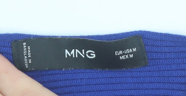 Mango Women's Blue Cropped Ribbed Knit Tank Top Size M