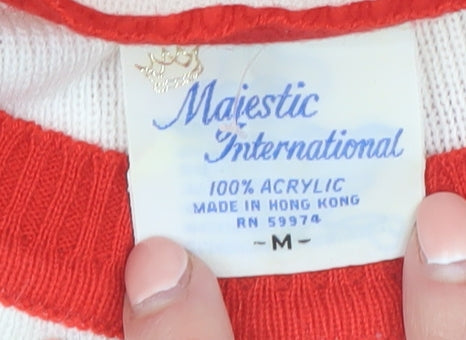 Majestic International Womens Red Striped Crew Neck Pullover Jumper M