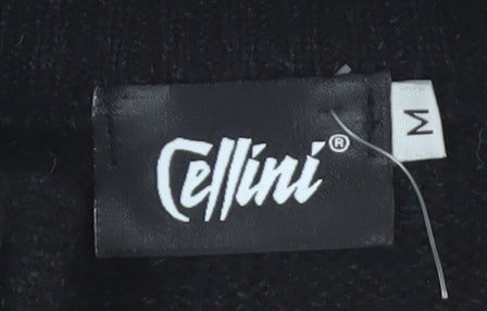 Cellini Men's Black Fair Isle Wool Blend 1/2 Zip Jumper M
