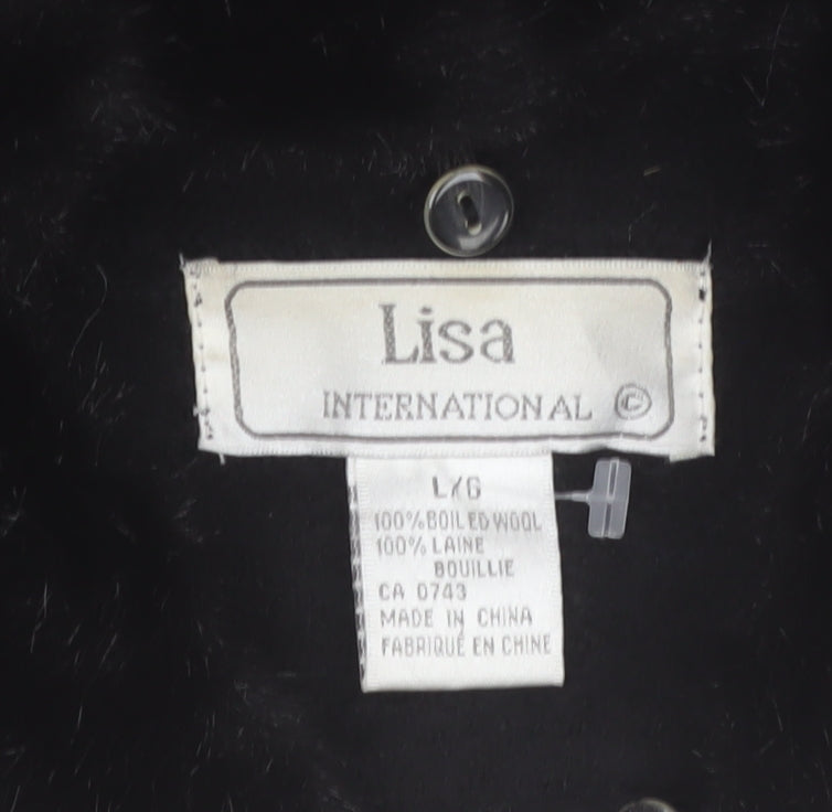 Lisa International Womens Black Wool Full Zip Collared Jumper L