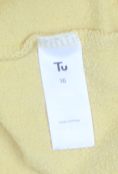 Tu Women Yellow Cotton Crew Neck Pullover Sweatshirt Size 16
