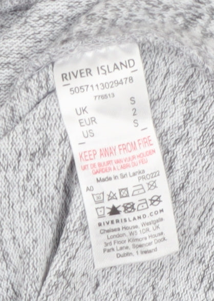 River Island Womens Grey Pullover Hoodie Size S with Logo Drawstring